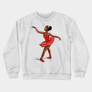 Ballet in red shoes - ballerina doing pirouette in red tutu and red shoes  - brown skin ballerina Crewneck Sweatshirt